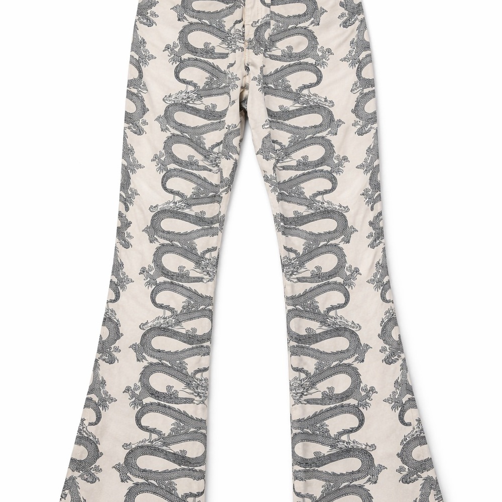 Motel Rocks Zoven Dragon Rope White High Rise Flare Pants Small